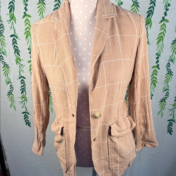 Madewell Tan Checkered Blazer with Button Accents B5 - Picture 3 of 4
